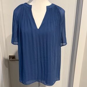 Halogen Blue Pleated V-Neck Blouse, M